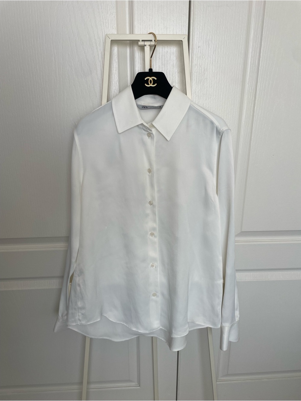 Zara Cream Classic silk look Collar Button Blouse
